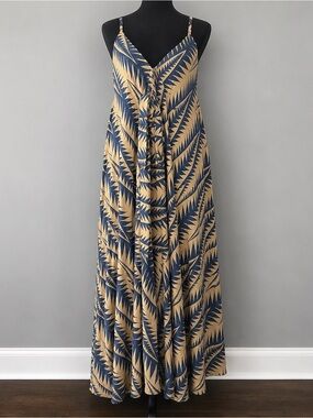 Ananta Blue Palm-Print Maxi Dress